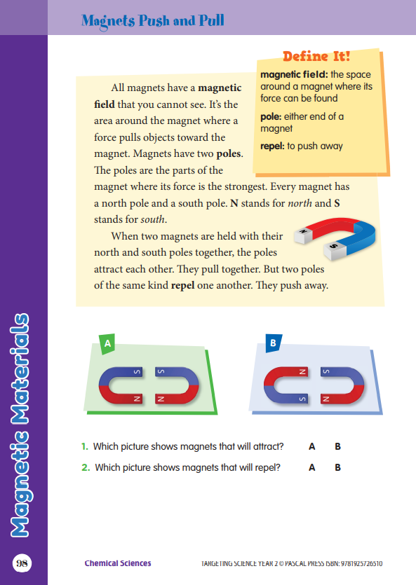 Sample interior activity page from the Targeting Science Year 2 science activity book, from the publisher preview gallery