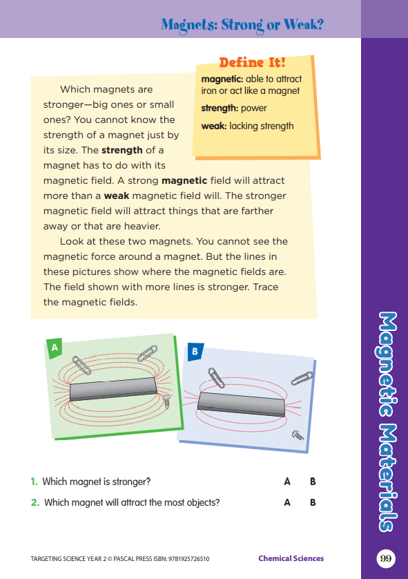 Sample interior activity page from the Targeting Science Year 2 science activity book, from the publisher preview gallery