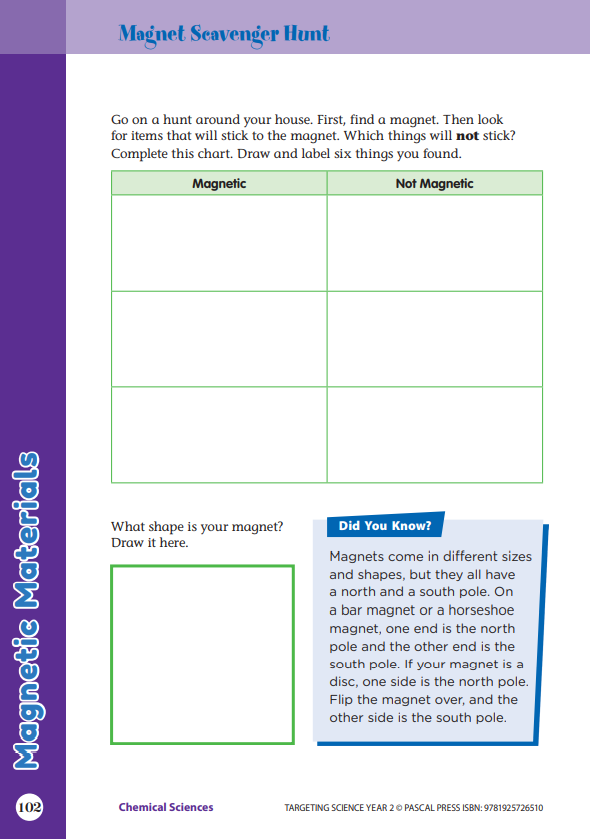Sample interior activity page from the Targeting Science Year 2 science activity book, from the publisher preview gallery