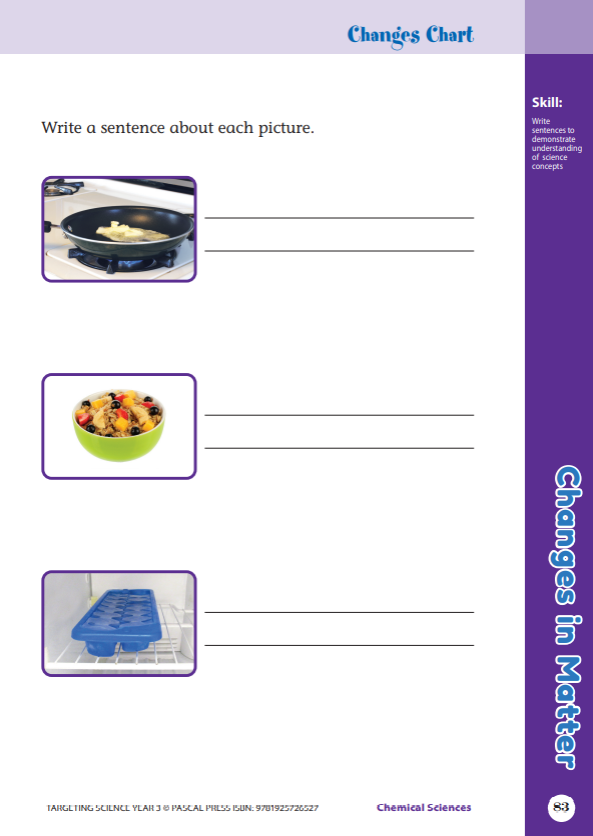 Sample interior activity page from the Targeting Science Year 3 science activity book, from the publisher preview gallery