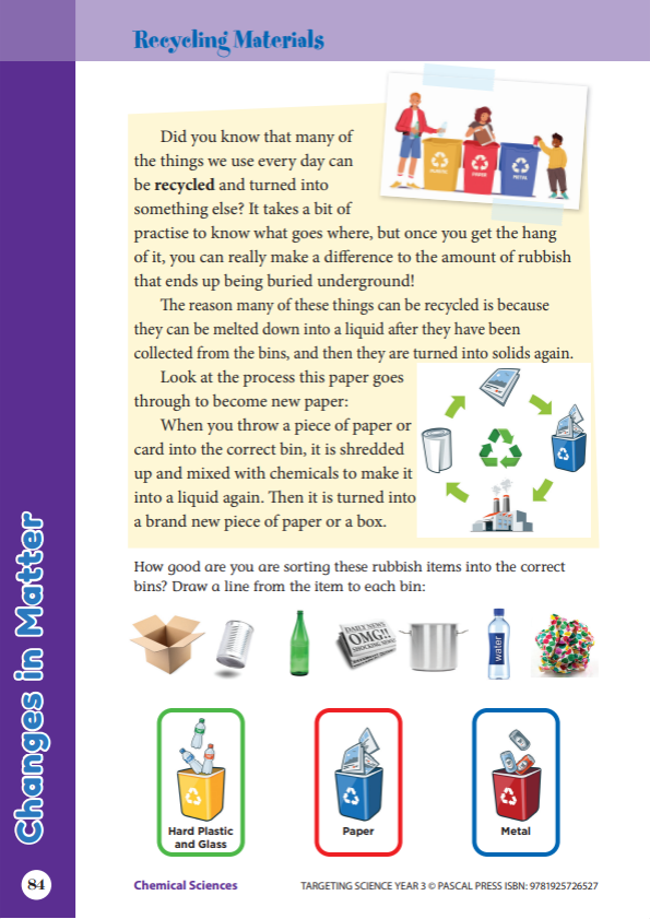 Sample interior activity page from the Targeting Science Year 3 science activity book, from the publisher preview gallery