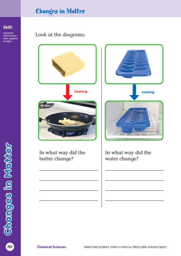 Sample interior activity page from the Targeting Science Year 3 science activity book, from the publisher preview gallery