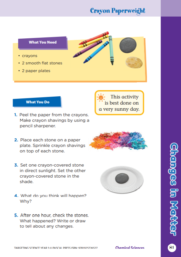 Sample interior activity page from the Targeting Science Year 3 science activity book, from the publisher preview gallery