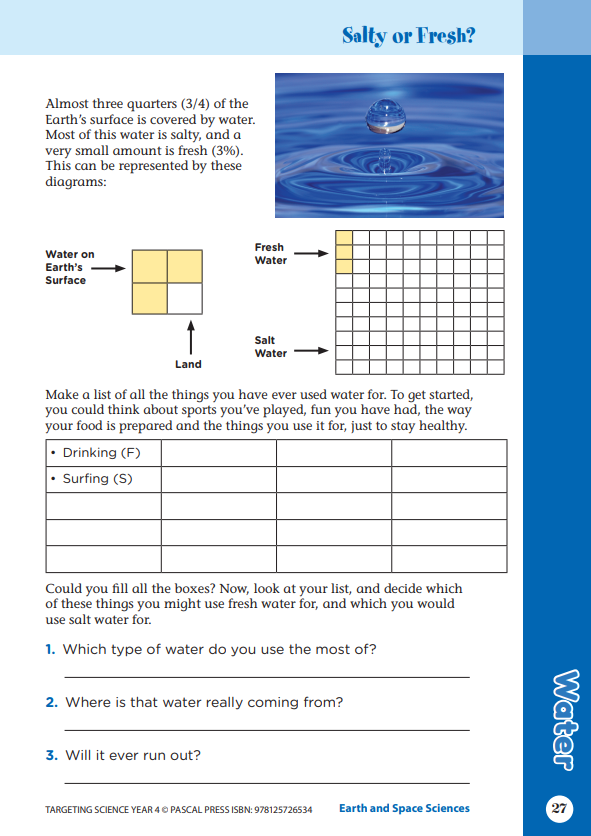 Sample interior activity page from the Targeting Science Year 4 science activity book, from the publisher preview gallery