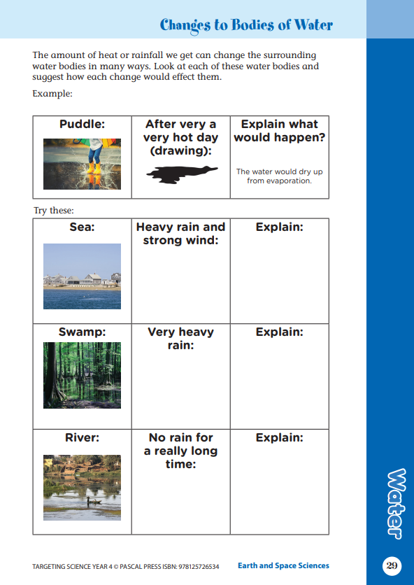 Sample interior activity page from the Targeting Science Year 4 science activity book, from the publisher preview gallery