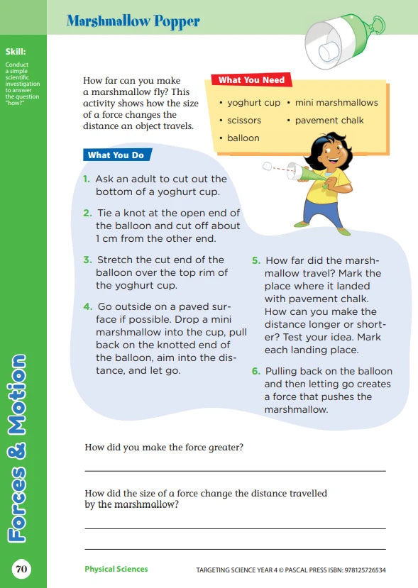 Sample interior activity page from the Targeting Science Year 4 science activity book, from the publisher preview gallery