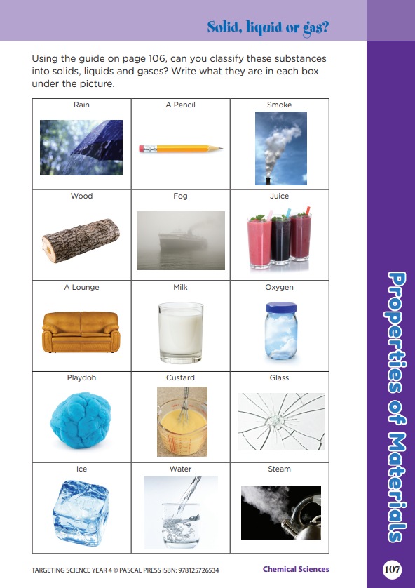 Sample interior activity page from the Targeting Science Year 4 science activity book, from the publisher preview gallery