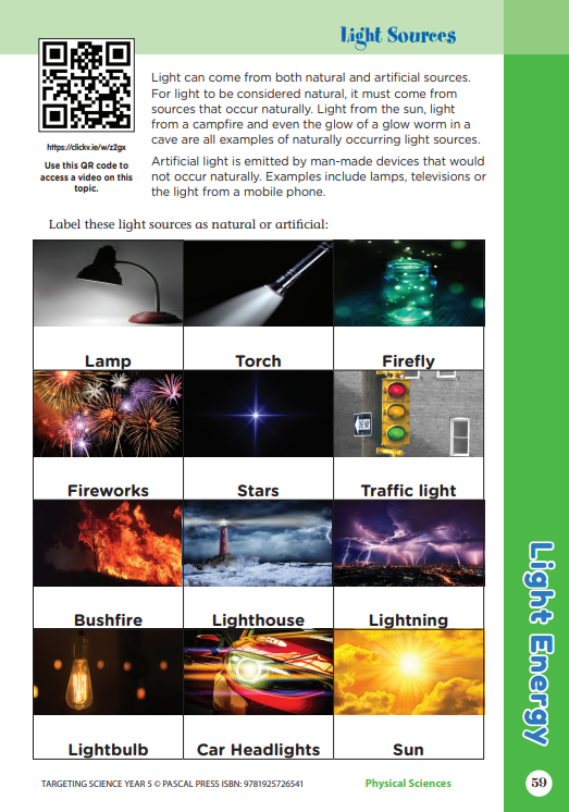 Sample interior activity page from the Targeting Science Year 5 science activity book, from the publisher preview gallery