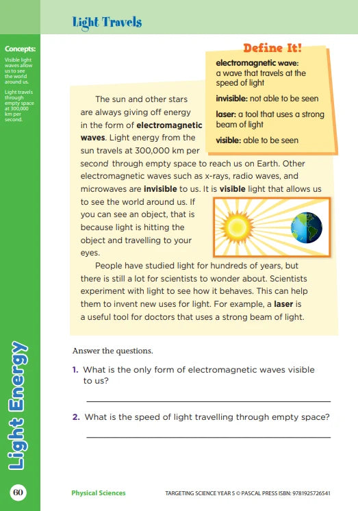 Sample interior activity page from the Targeting Science Year 5 science activity book, from the publisher preview gallery