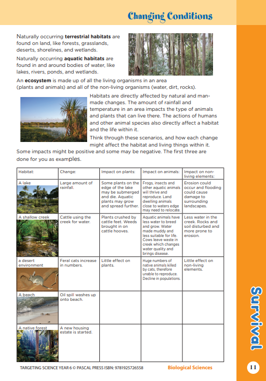 Sample interior page from Targeting Science Year 6 showing student science activities, the third image in the publisher gallery
