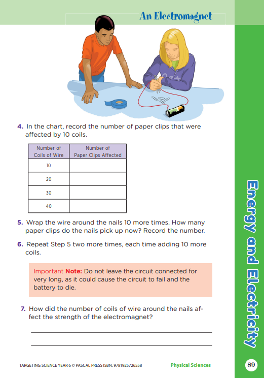 Sample interior page from Targeting Science Year 6 showing student science activities, the fifth image in the publisher gallery