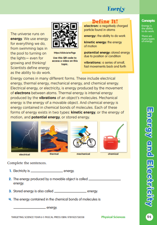Sample interior page from Targeting Science Year 6 showing student science activities, the seventh image in the publisher gallery