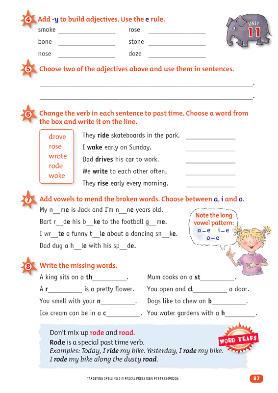 Interior sample page 27 from Targeting Spelling Activity Book 2 showing spelling activities for Year 2 students