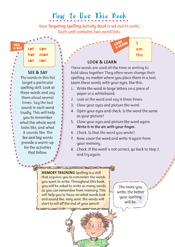 Interior sample page 3 from Targeting Spelling Activity Book 2 showing spelling activities for Year 2 students