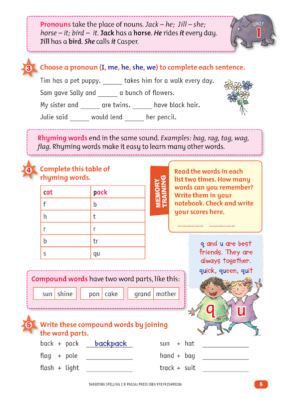 Interior sample page 5 from Targeting Spelling Activity Book 2 showing spelling activities for Year 2 students