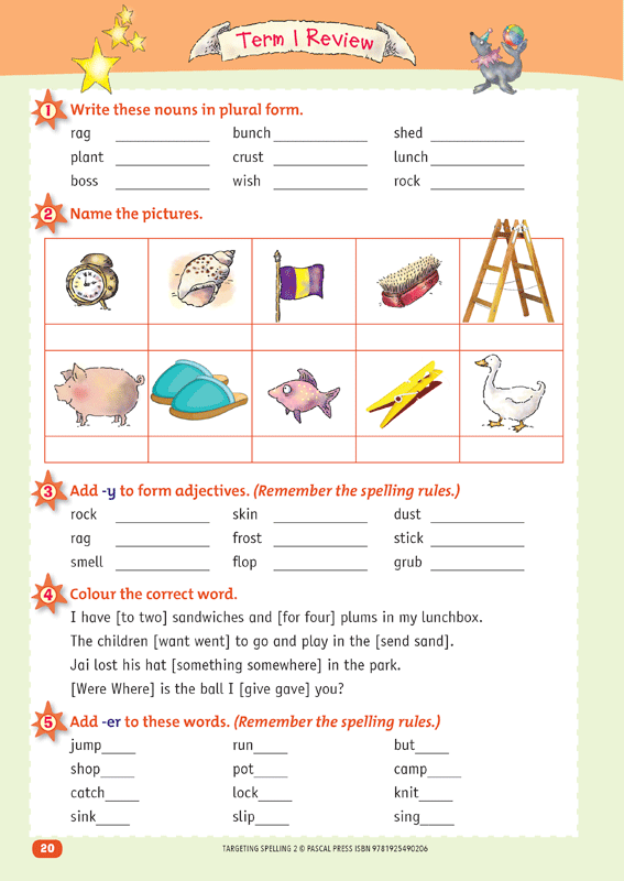 Interior sample page 20 from Targeting Spelling Activity Book 2 showing spelling activities for Year 2 students