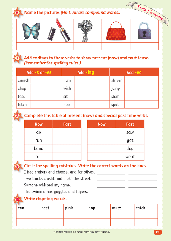 Interior sample page 21 from Targeting Spelling Activity Book 2 showing spelling activities for Year 2 students