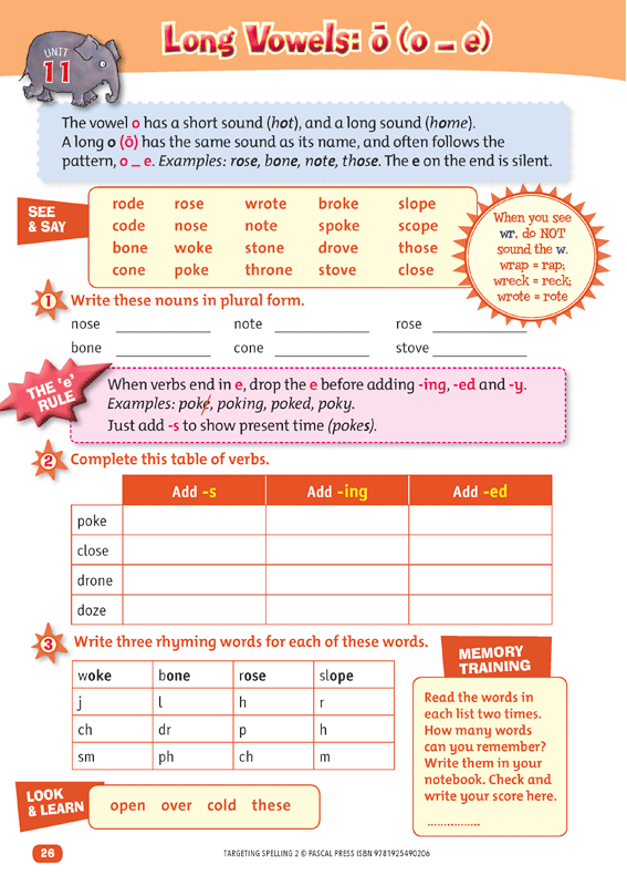 Interior sample page 26 from Targeting Spelling Activity Book 2 showing spelling activities for Year 2 students