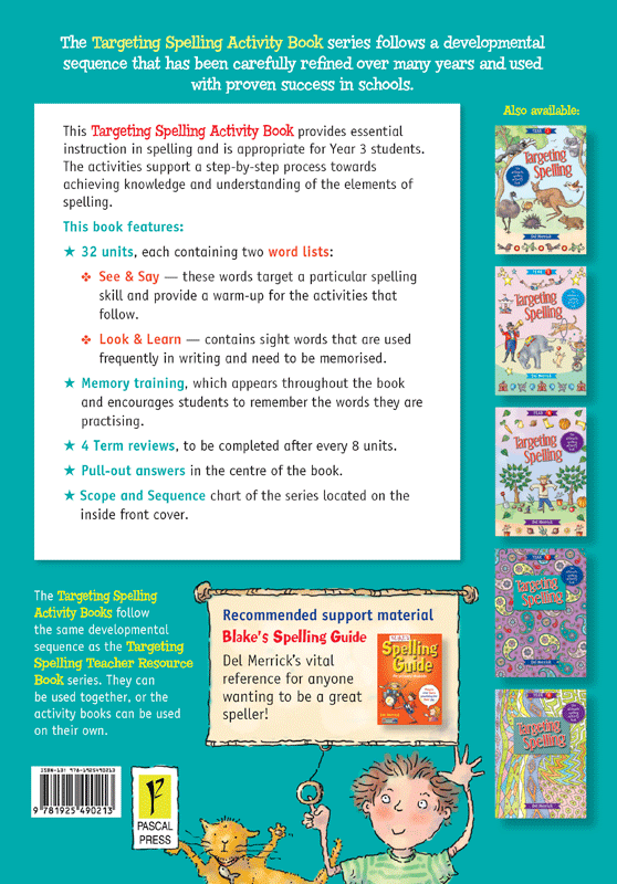 Back cover of Targeting Spelling Activity Book 3, the Year 3 title in the Targeting Spelling series