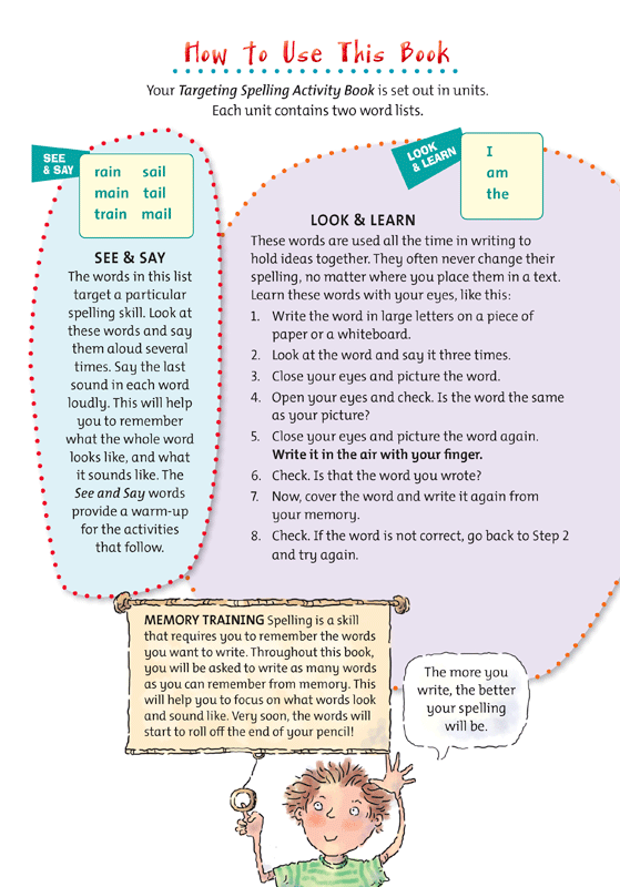 Interior sample page 3 from Targeting Spelling Activity Book 3 showing spelling activities for Year 3 students