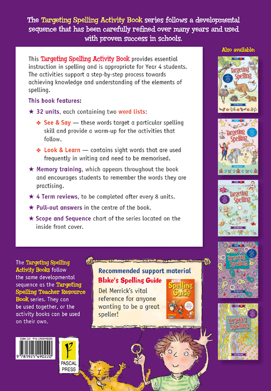 Back cover of Targeting Spelling Activity Book 4, the Year 4 title in the Targeting Spelling series