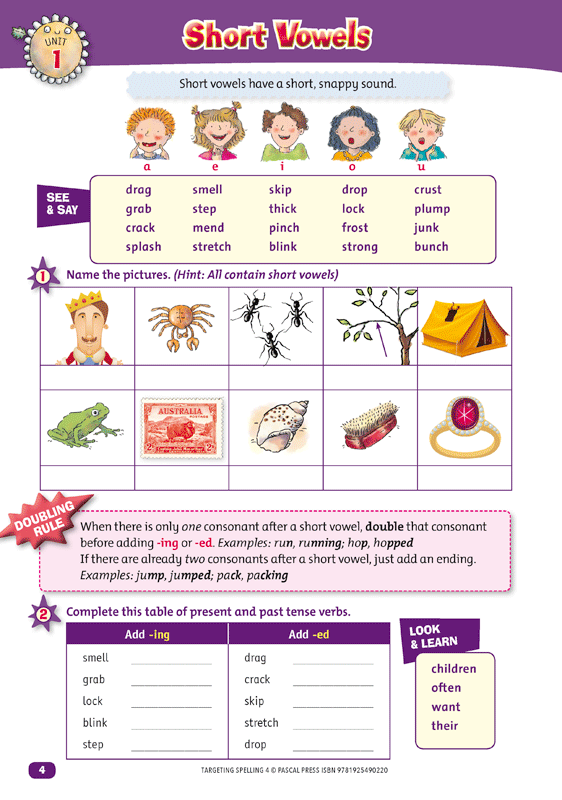 Interior sample page 4 from Targeting Spelling Activity Book 4 showing spelling activities for Year 4 students