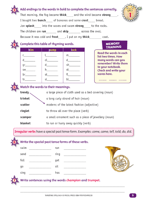 Interior sample page 5 from Targeting Spelling Activity Book 4 showing spelling activities for Year 4 students
