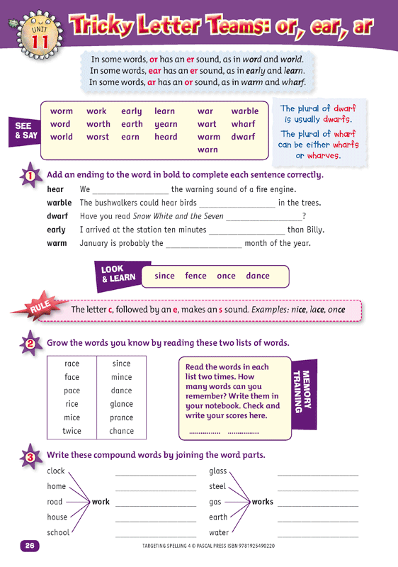 Interior sample page 26 from Targeting Spelling Activity Book 4 showing spelling activities for Year 4 students