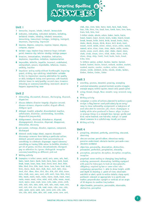 Interior sample page A1 from Targeting Spelling Activity Book 6 showing spelling activities for Year 6 students