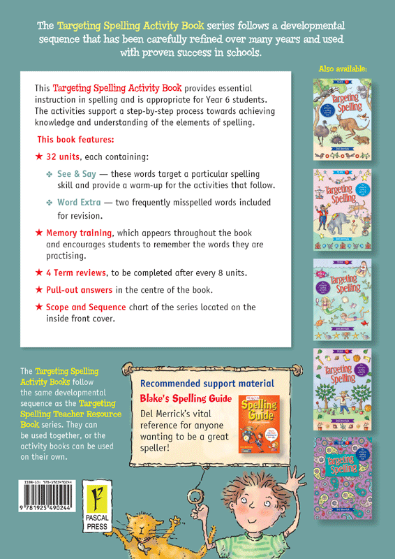 Back cover of Targeting Spelling Activity Book 6, the Year 6 title in the Targeting Spelling series