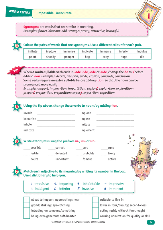 Interior sample page 5 from Targeting Spelling Activity Book 6 showing spelling activities for Year 6 students
