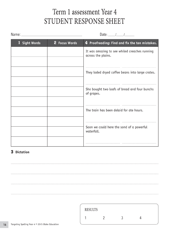 Interior sample page 16 from Targeting Spelling Teachers Guide Book 4 showing Year 4 spelling lesson material