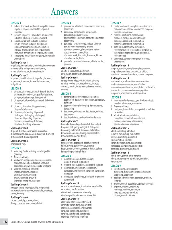 Sample interior page from Targeting Spelling Teachers Guide Book 6 showing lesson plan or worksheet material