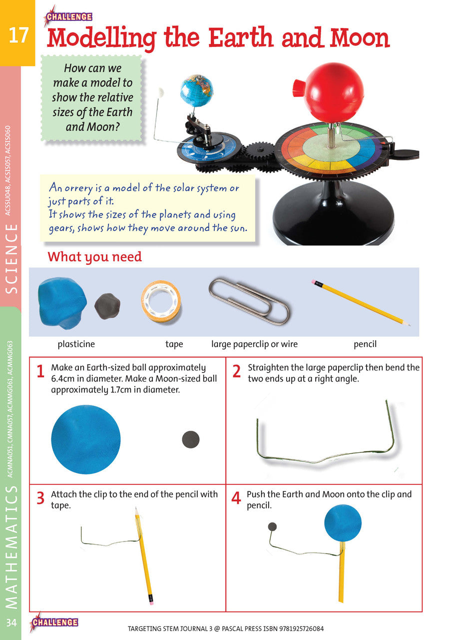 Sample interior page from Targeting STEM Year 3 showing part of a STEM project and its journal page