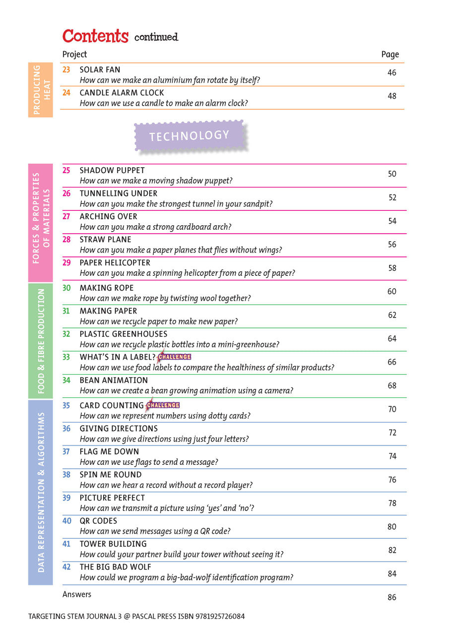Sample interior page from Targeting STEM Year 3 showing part of a STEM project and its journal page