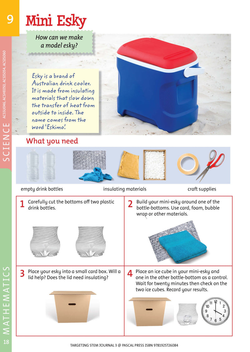 Sample interior page from Targeting STEM Year 3 showing part of a STEM project and its journal page