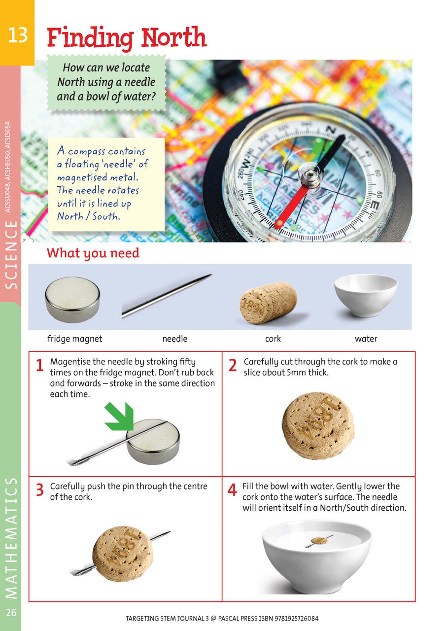 Sample interior page from Targeting STEM Year 3 showing part of a STEM project and its journal page