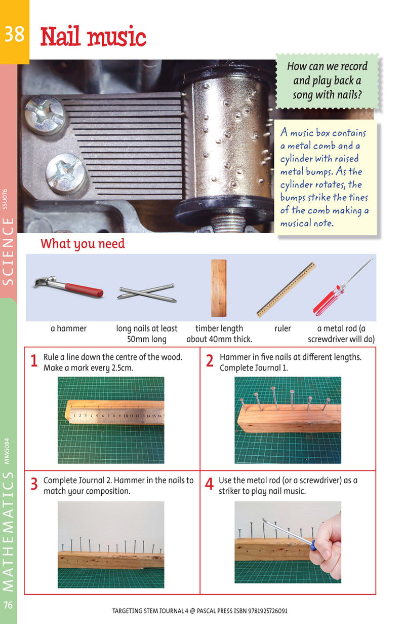 Sample interior page from Targeting STEM Year 4 showing part of a STEM project and its journal page