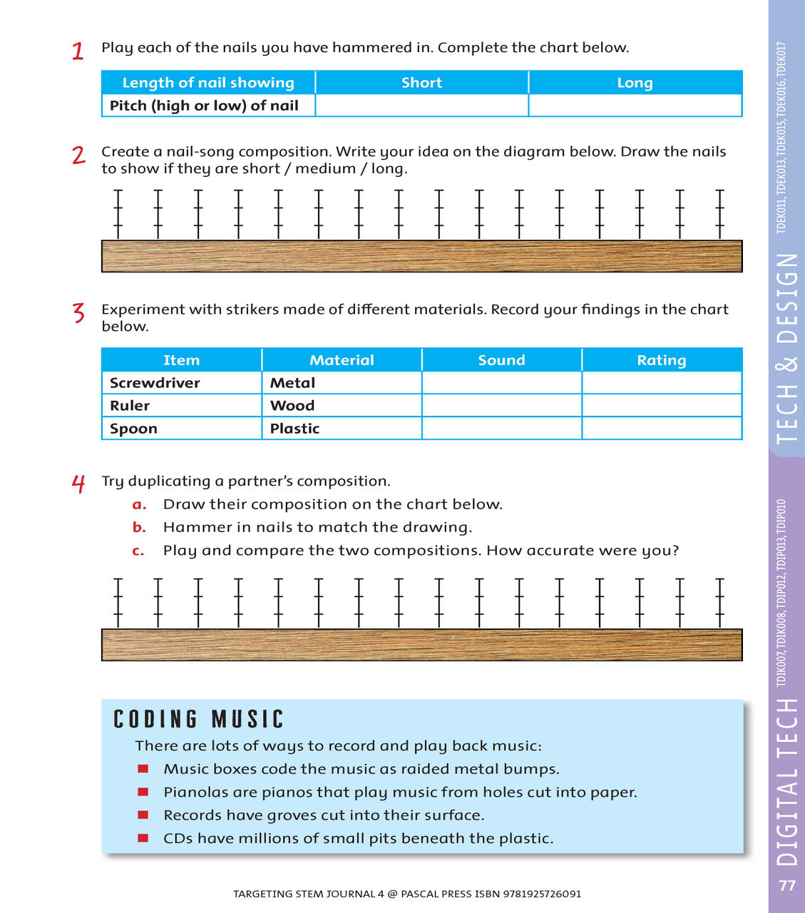 Sample interior page from Targeting STEM Year 4 showing part of a STEM project and its journal page