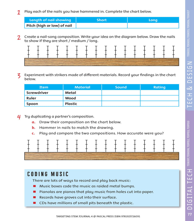 Sample interior page from Targeting STEM Year 4 showing part of a STEM project and its journal page