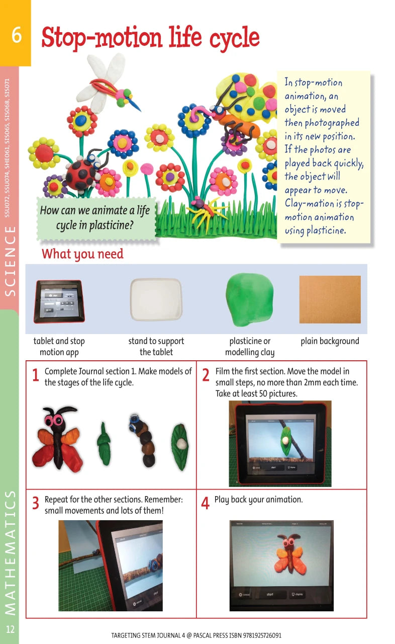 Sample interior page from Targeting STEM Year 4 showing part of a STEM project and its journal page