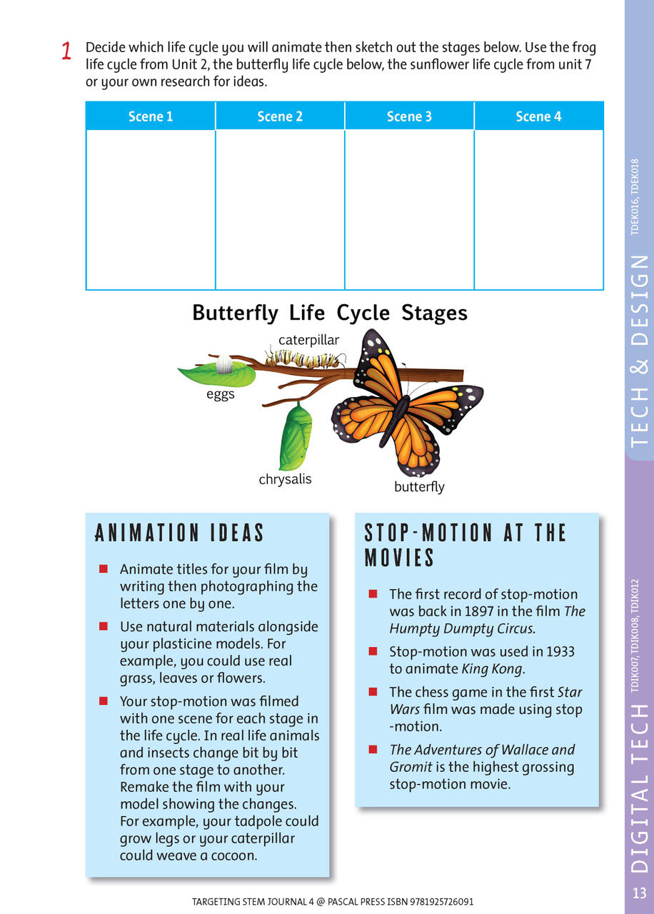 Sample interior page from Targeting STEM Year 4 showing part of a STEM project and its journal page