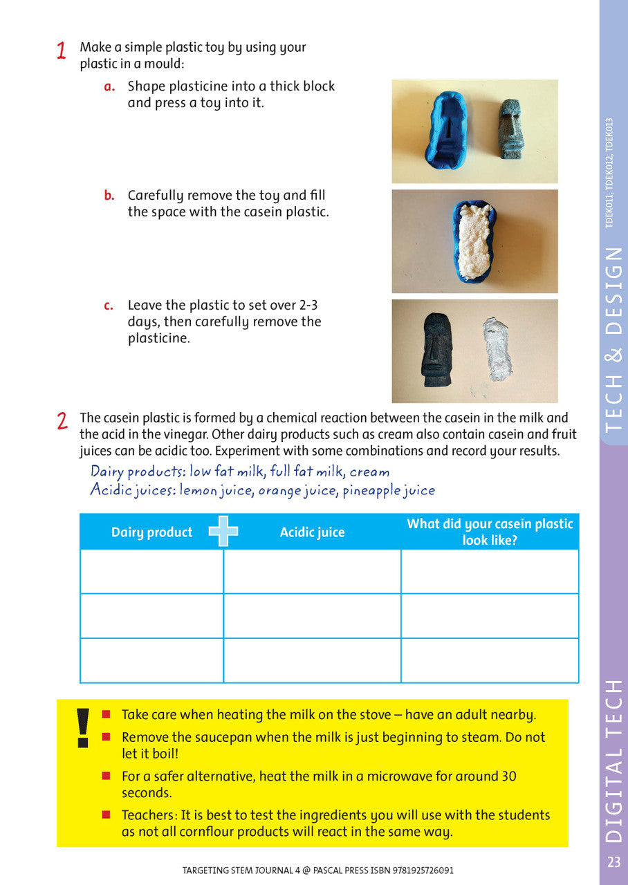 Sample interior page from Targeting STEM Year 4 showing part of a STEM project and its journal page