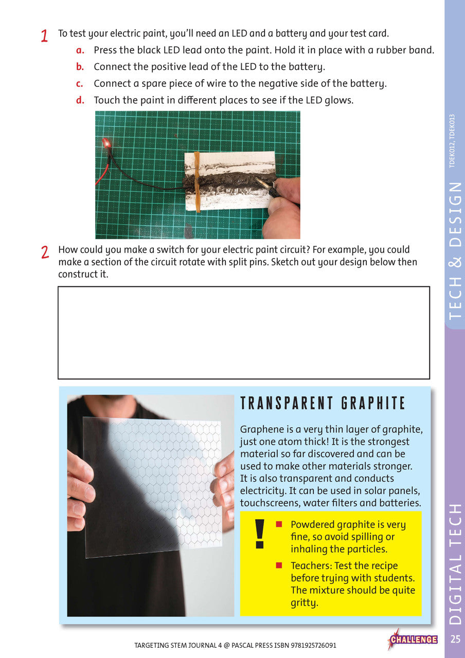 Sample interior page from Targeting STEM Year 4 showing part of a STEM project and its journal page