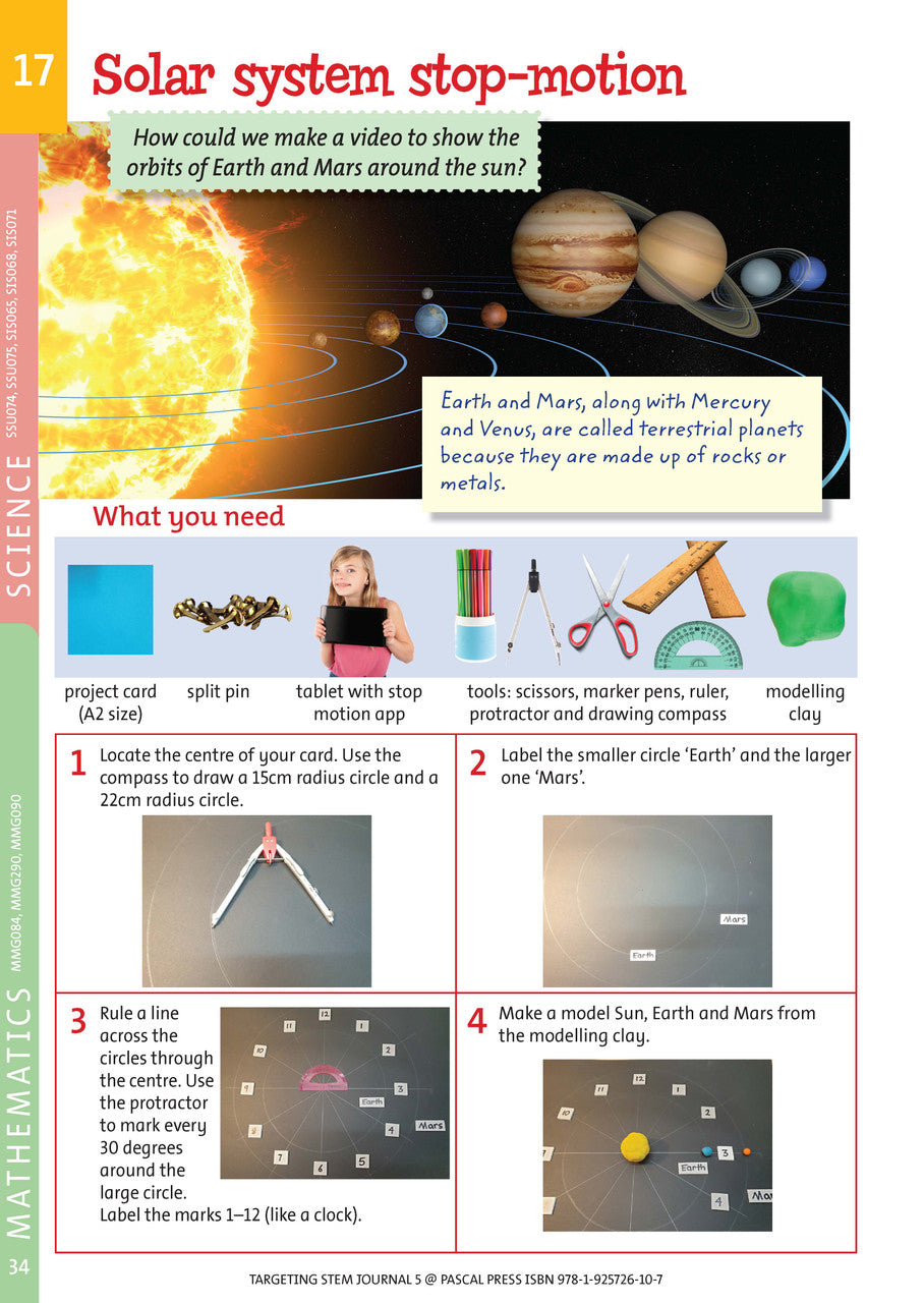 Sample interior page from Targeting STEM Year 5 showing part of a STEM project and its journal page