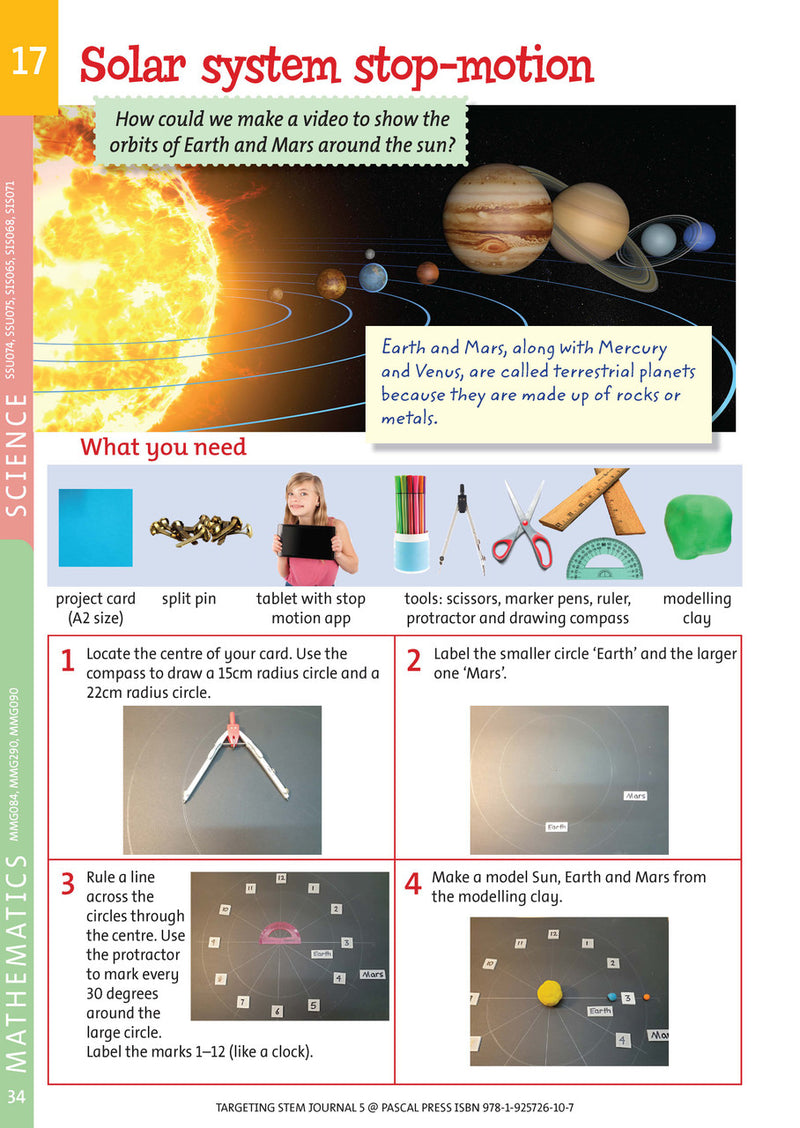 Sample interior page from Targeting STEM Year 5 showing part of a STEM project and its journal page