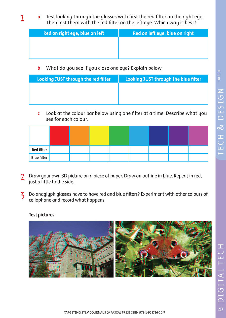 Sample interior page from Targeting STEM Year 5 showing part of a STEM project and its journal page
