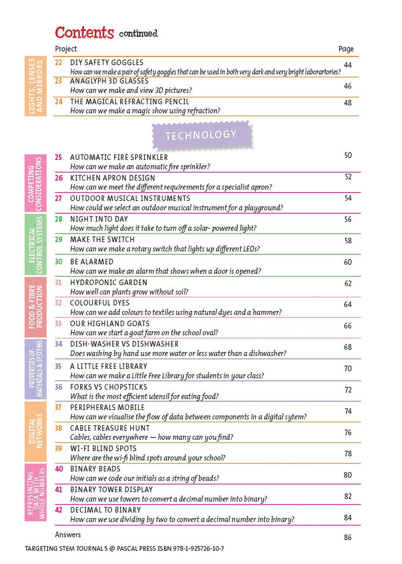 Sample interior page from Targeting STEM Year 5 showing part of a STEM project and its journal page