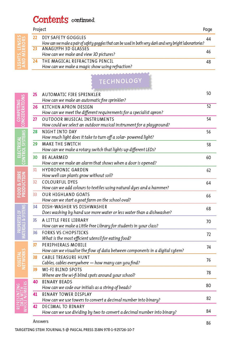 Sample interior page from Targeting STEM Year 5 showing part of a STEM project and its journal page