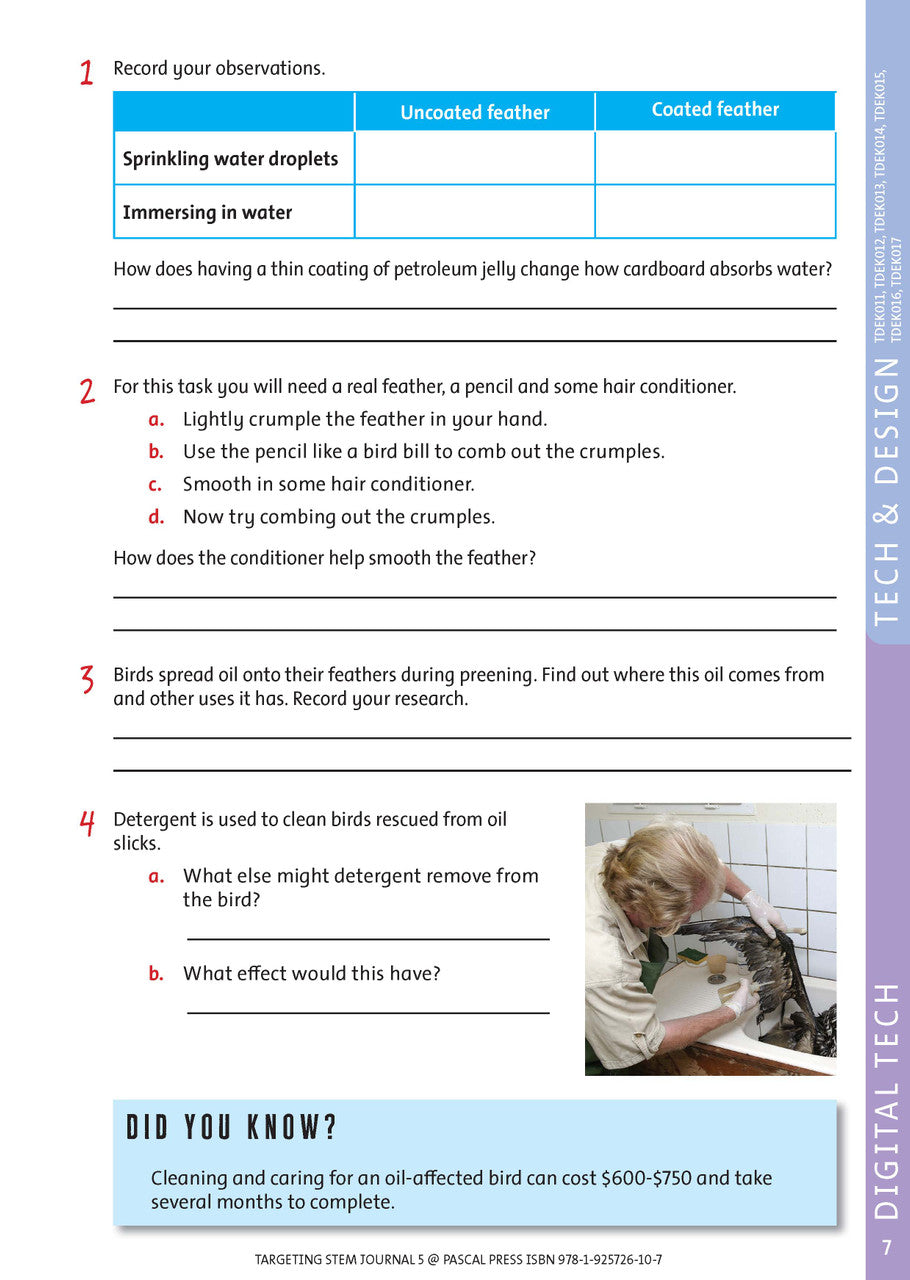 Sample interior page from Targeting STEM Year 5 showing part of a STEM project and its journal page